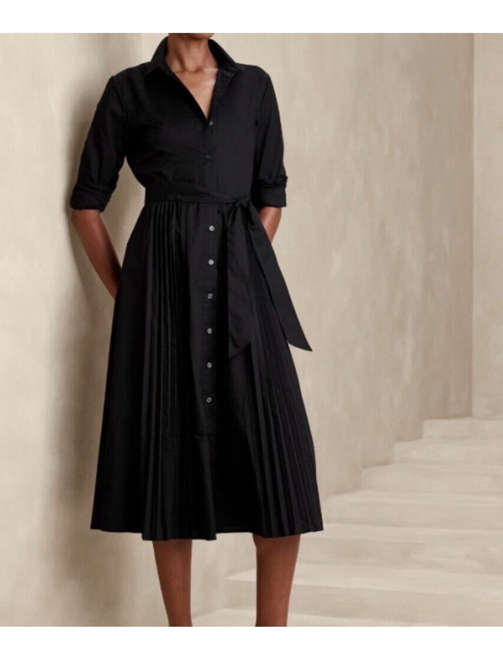 Banana republic - black pleated button down midi dress
